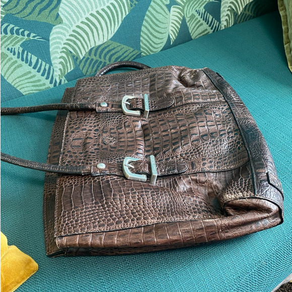 Etienne Aigner Genuine Leather Croc Embossed Satchel Bag - Picture 11 of 13